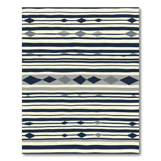 Striped Diamond Geometric Navy Cream Rug