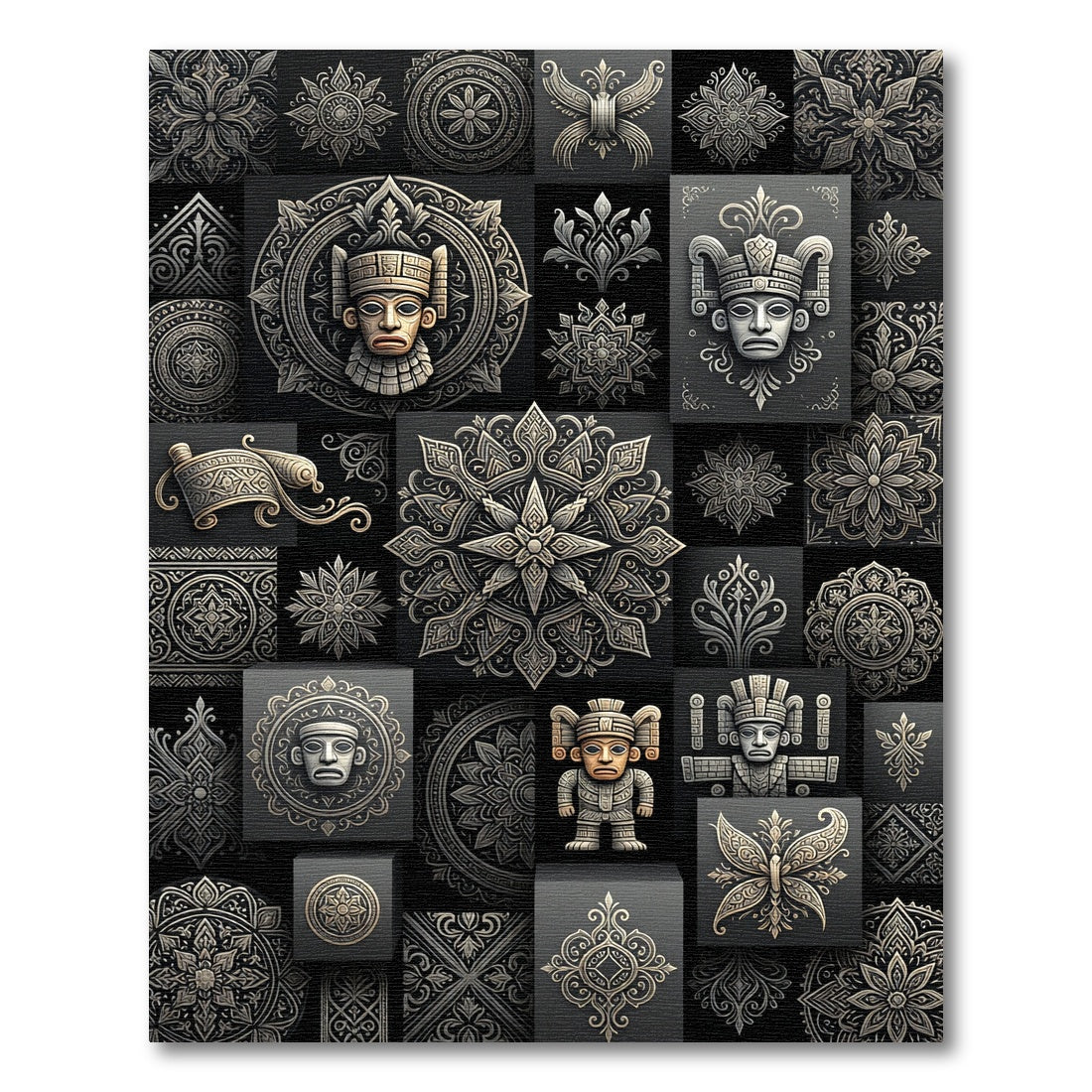 Ornate Tribal Mask Mandala Butterfly Relief Rug