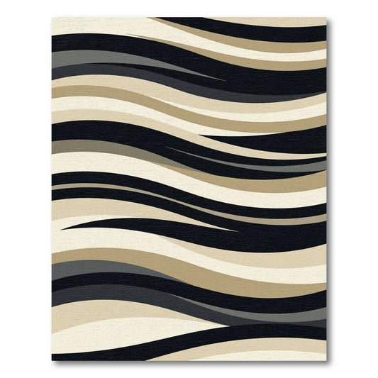Contemporary Tan Black Wave Rug