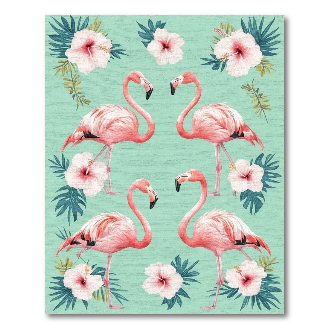 Floral Vintage Pink Flamingo Floral Washable Area Rug