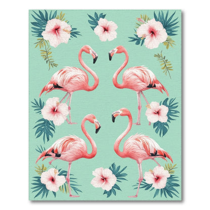 Floral Vintage Pink Flamingo Floral Washable Area Rug