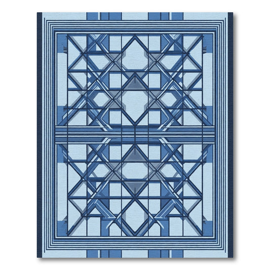 Geometric Blue Architectural Lattice Rug