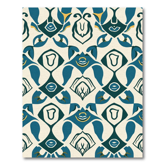 Teal Yellow Abstract Geometric Repeating Rug