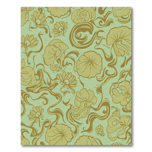 Golden Floral Water Lily Swirls Rug