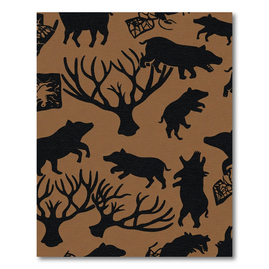 Brown Black Silhouette Animal Woodland Scene Rug
