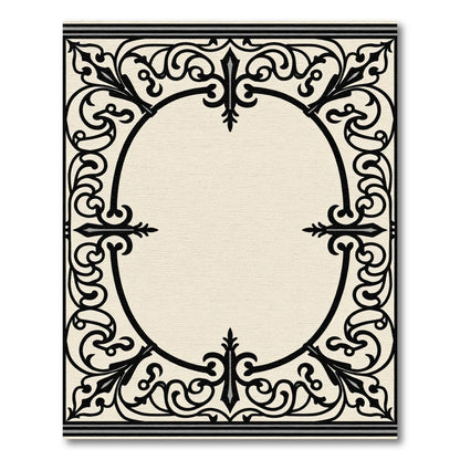 Ornate Black Oval Floral Border Rug