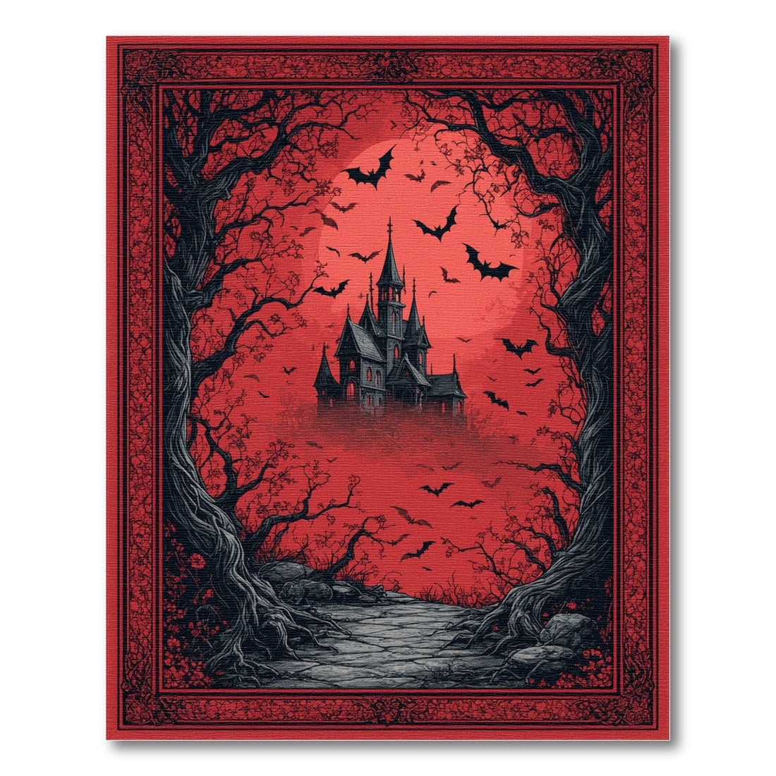 Gothic Haunted Castle Red Area Rug