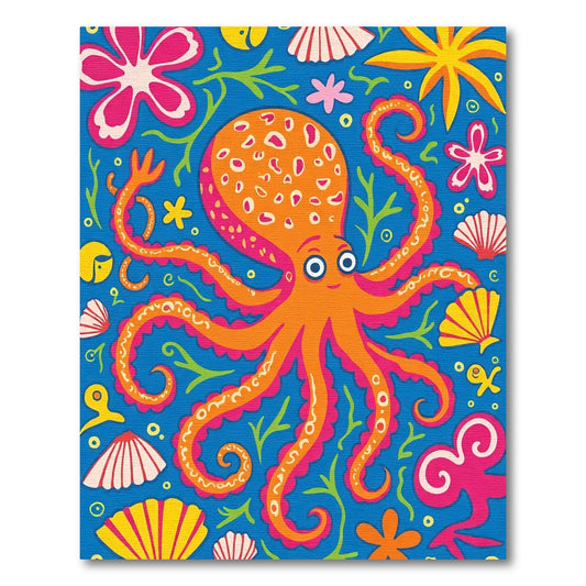 Orange Octopus Floral Sea Creatures Rug
