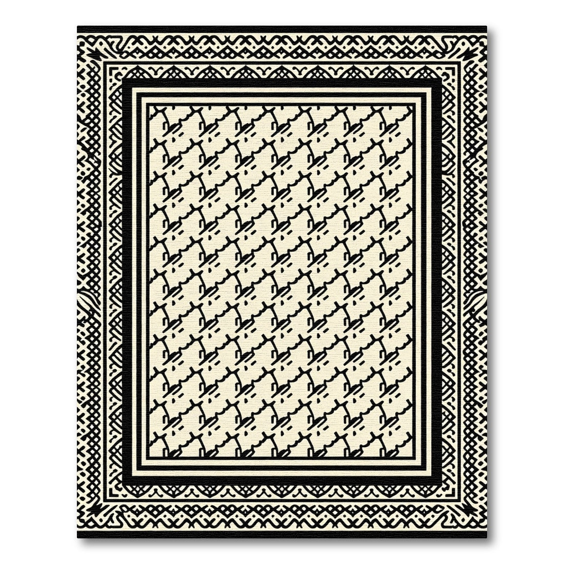 Cream and Black Abstract Tessellation Rug