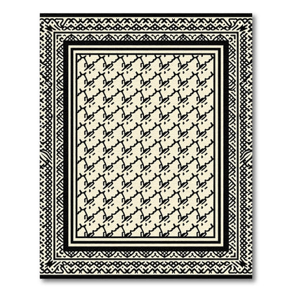 Cream and Black Abstract Tessellation Rug