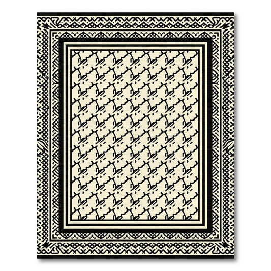 Cream and Black Abstract Tessellation Rug