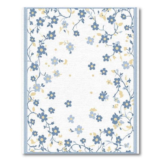 Light Blue Floral Vine Garden Rug