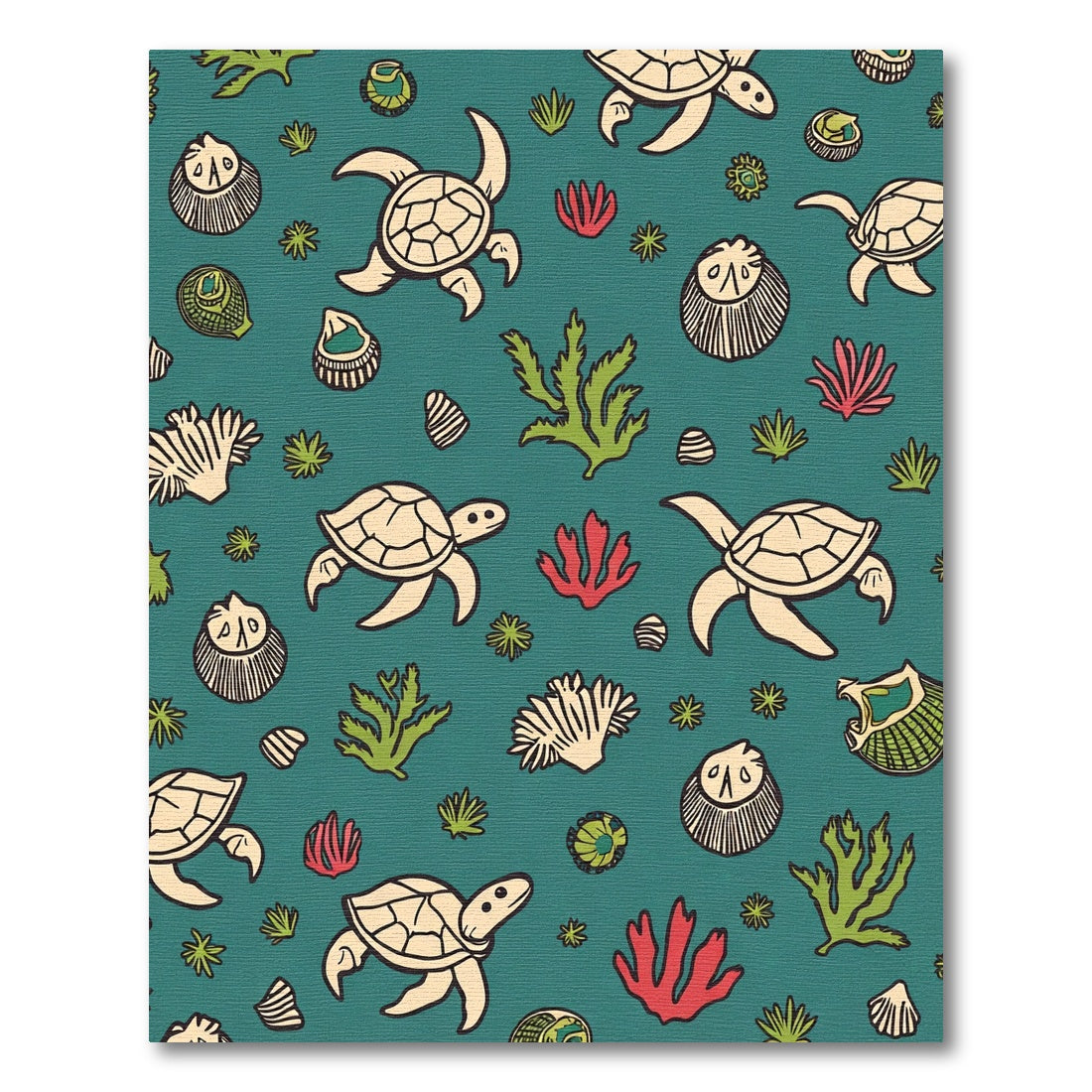 Coastal Turtle Coral Reef Scene Rug