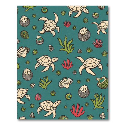 Coastal Turtle Coral Reef Scene Rug
