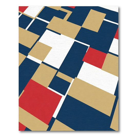 Red Blue Gold Rectangular Overlap Rug