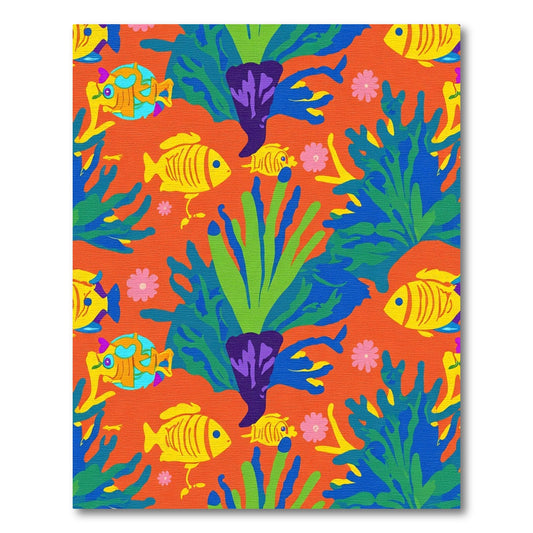 Bright Orange Coral Reef Fish Rug