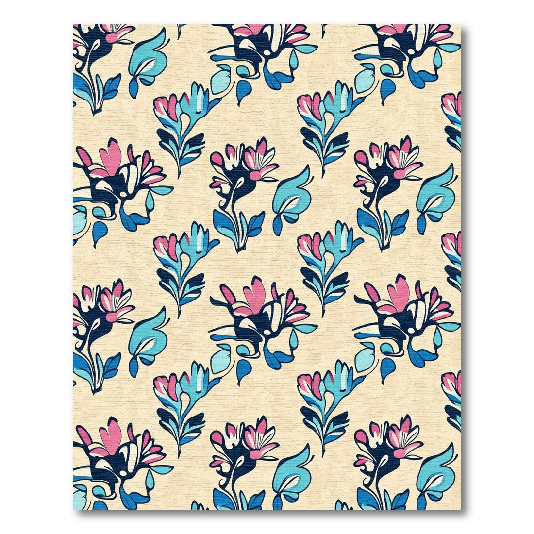 Bold Pink Blue Floral Swirl Rug