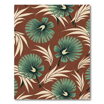Terracotta Teal Palm Leaf Floral Rug