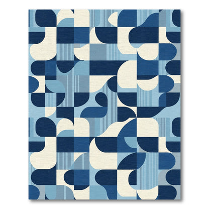 Interlocking Shapes Blue Geometric Rug