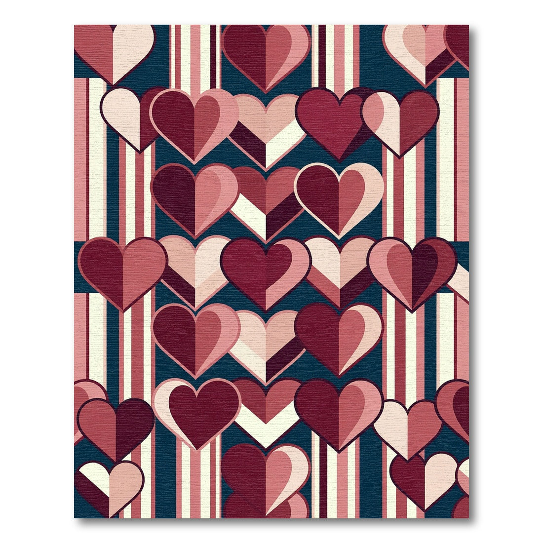 Retro Burgundy Heart Stripes Rug