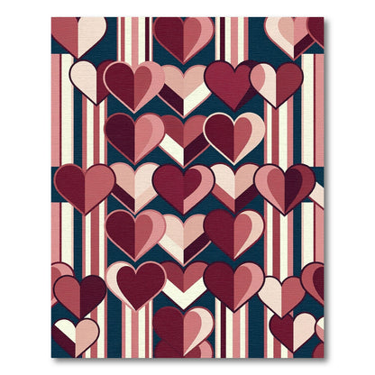 Retro Burgundy Heart Stripes Rug