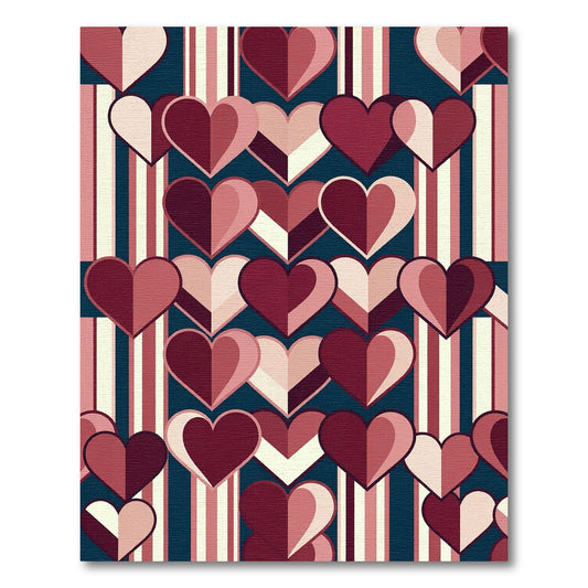 Retro Burgundy Heart Stripes Rug