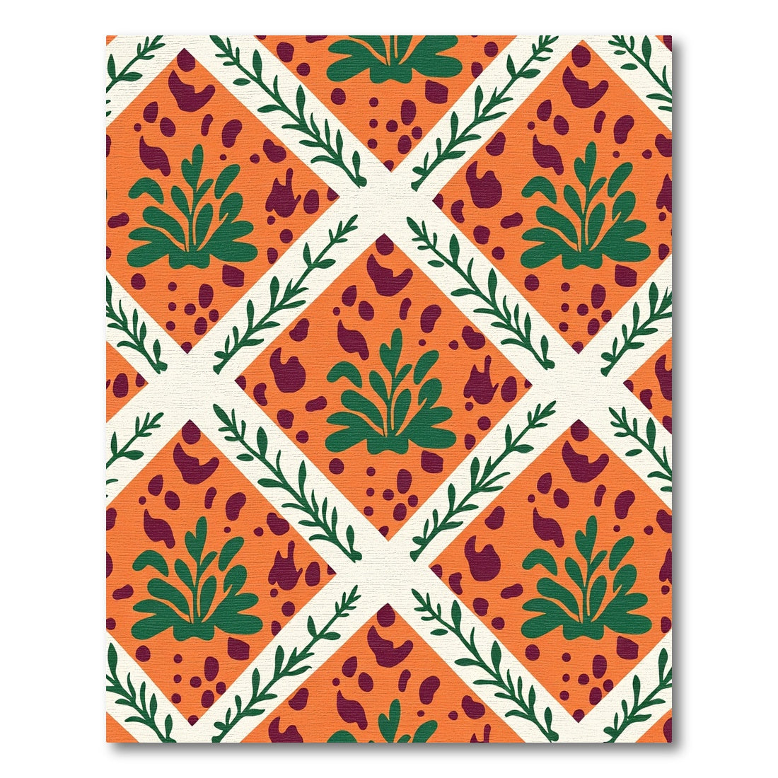 Orange Diamond Green Foliage Animal Spots Rug