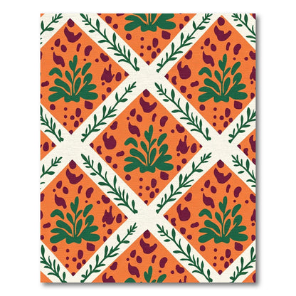 Orange Diamond Green Foliage Animal Spots Rug