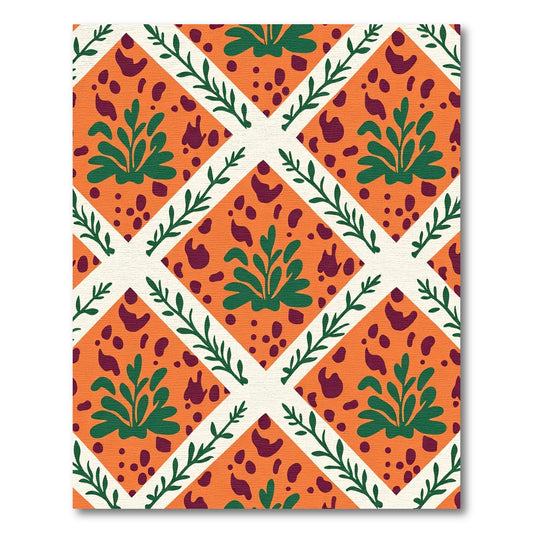 Orange Diamond Green Foliage Animal Spots Rug