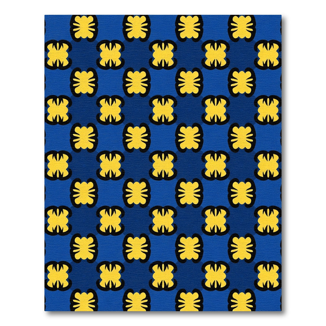 Bold Yellow Floral Blue Grid Rug