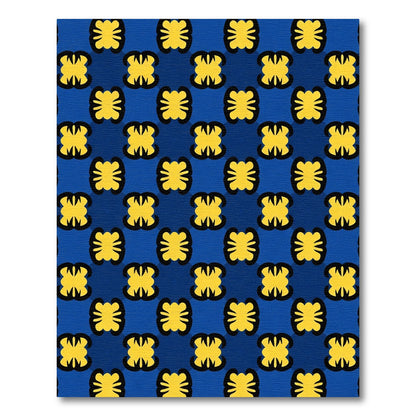 Bold Yellow Floral Blue Grid Rug