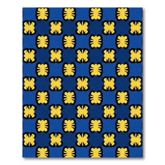 Bold Yellow Floral Blue Grid Rug