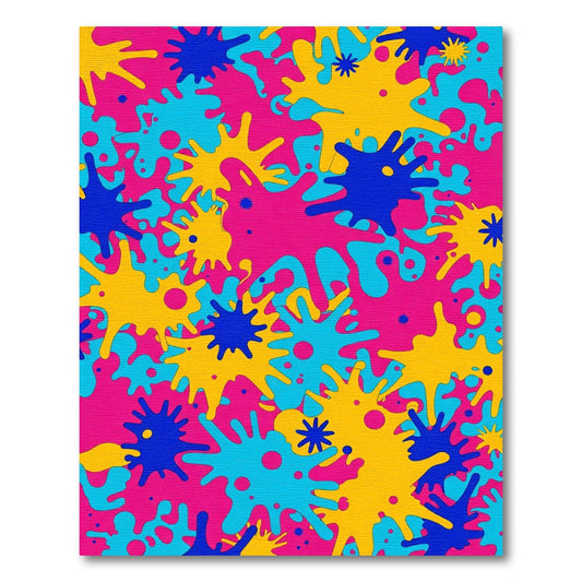 Vibrant Pink Blue Yellow Splatter Rug