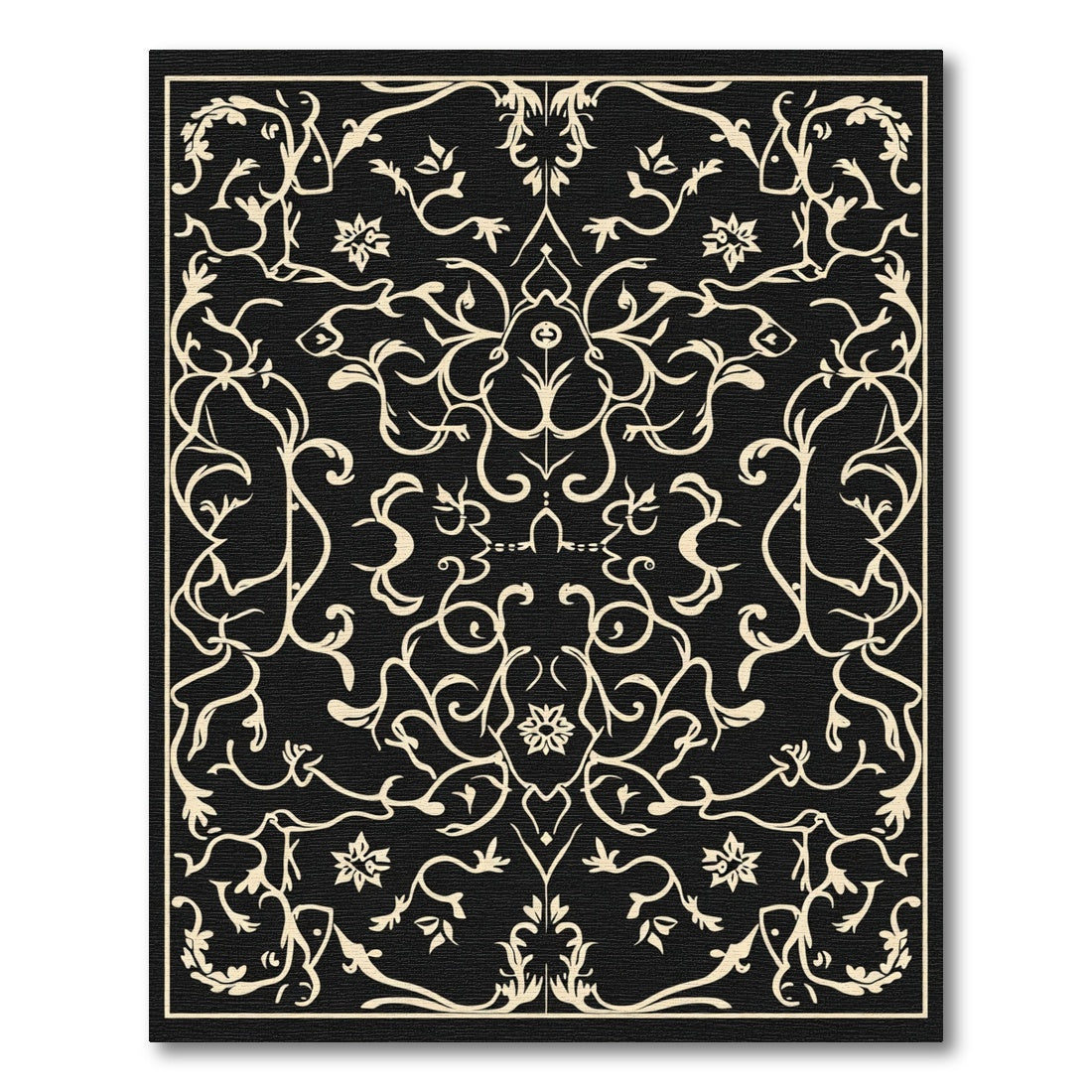 Cream Black Floral Arabesque Rug