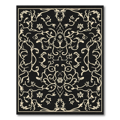 Cream Black Floral Arabesque Rug
