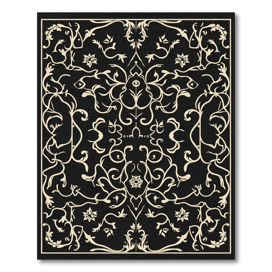Cream Black Floral Arabesque Rug