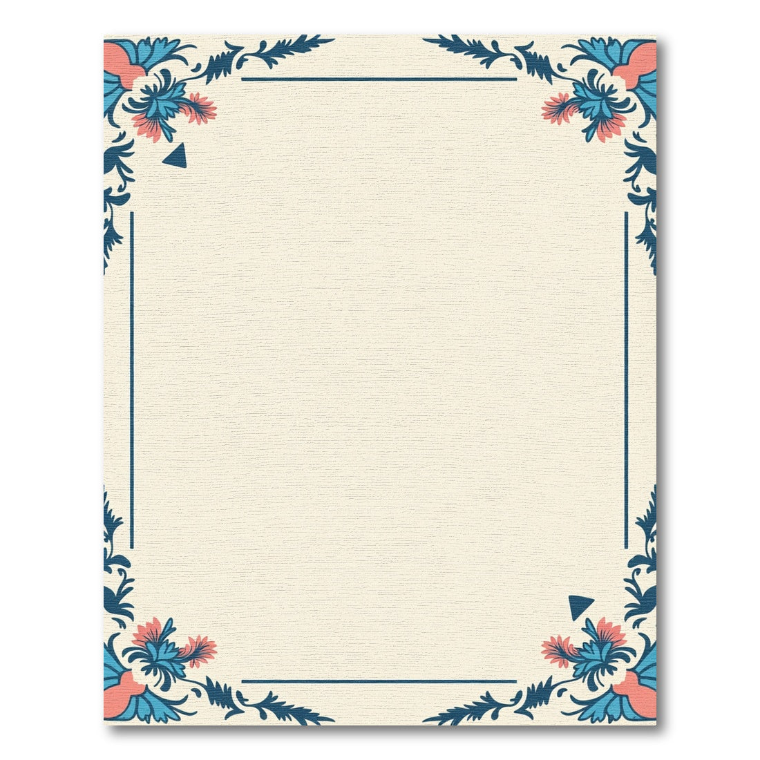 Cream Ivory Coral Floral Border Rug