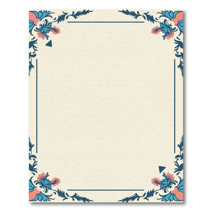 Cream Ivory Coral Floral Border Rug