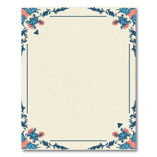 Cream Ivory Coral Floral Border Rug