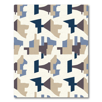 Abstract Geometric Shapes Blue Brown Rug