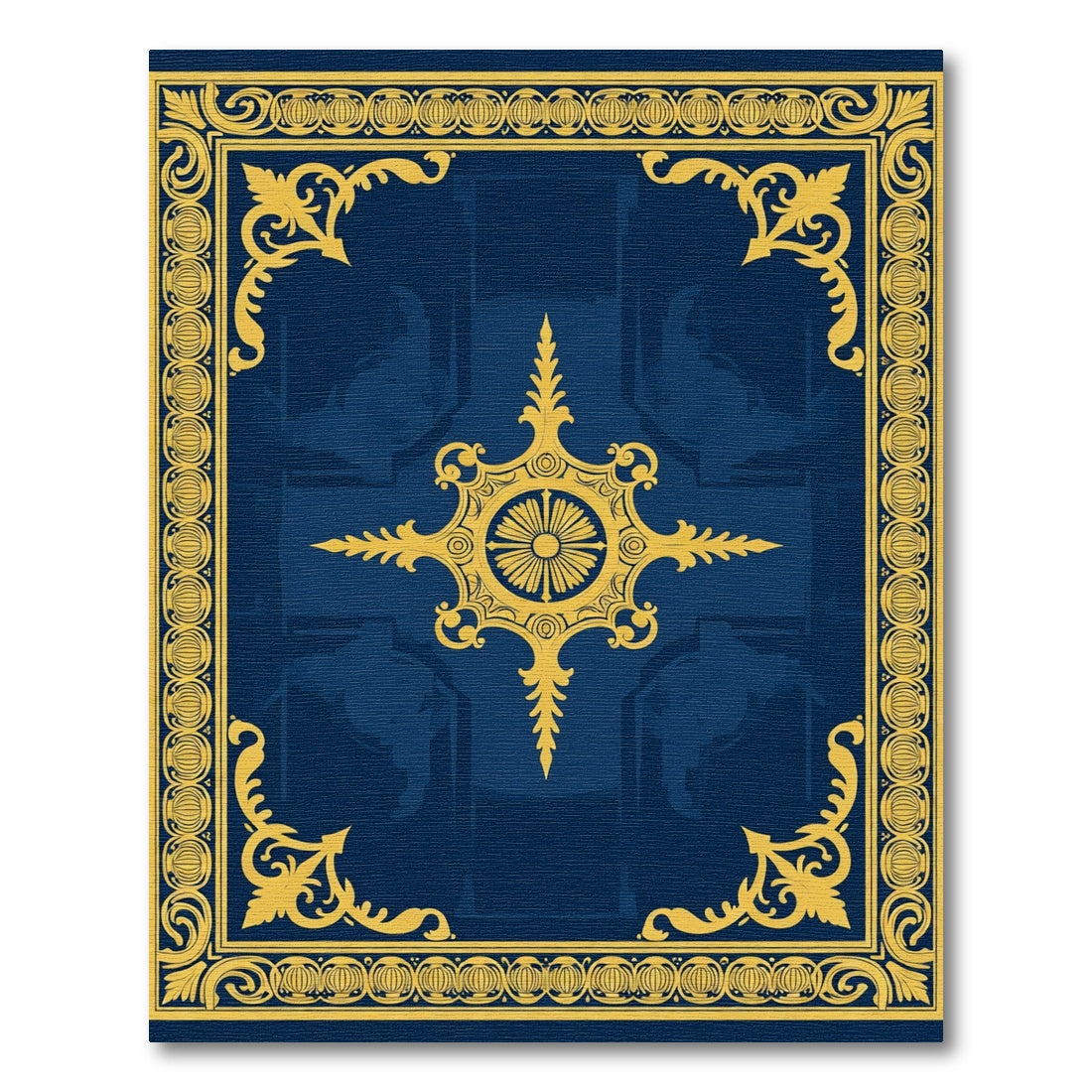 Regal Blue Gold Damask Medallion Rug