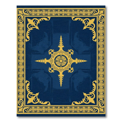 Regal Blue Gold Damask Medallion Rug