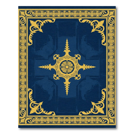 Regal Blue Gold Damask Medallion Rug