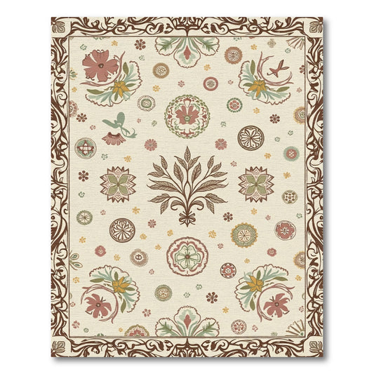 Earthy Floral Medallion Scroll Border Rug