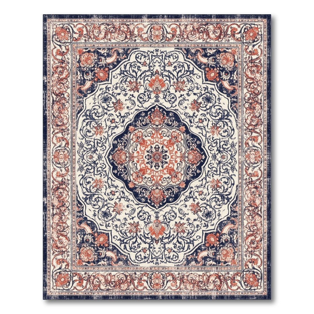 Navy Blue Persian Medallion Area Rug