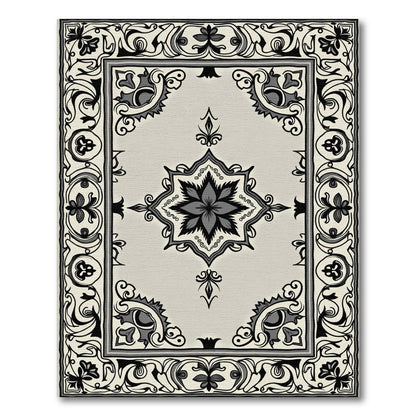 Ornate Black and Gray Floral Medallion Rug