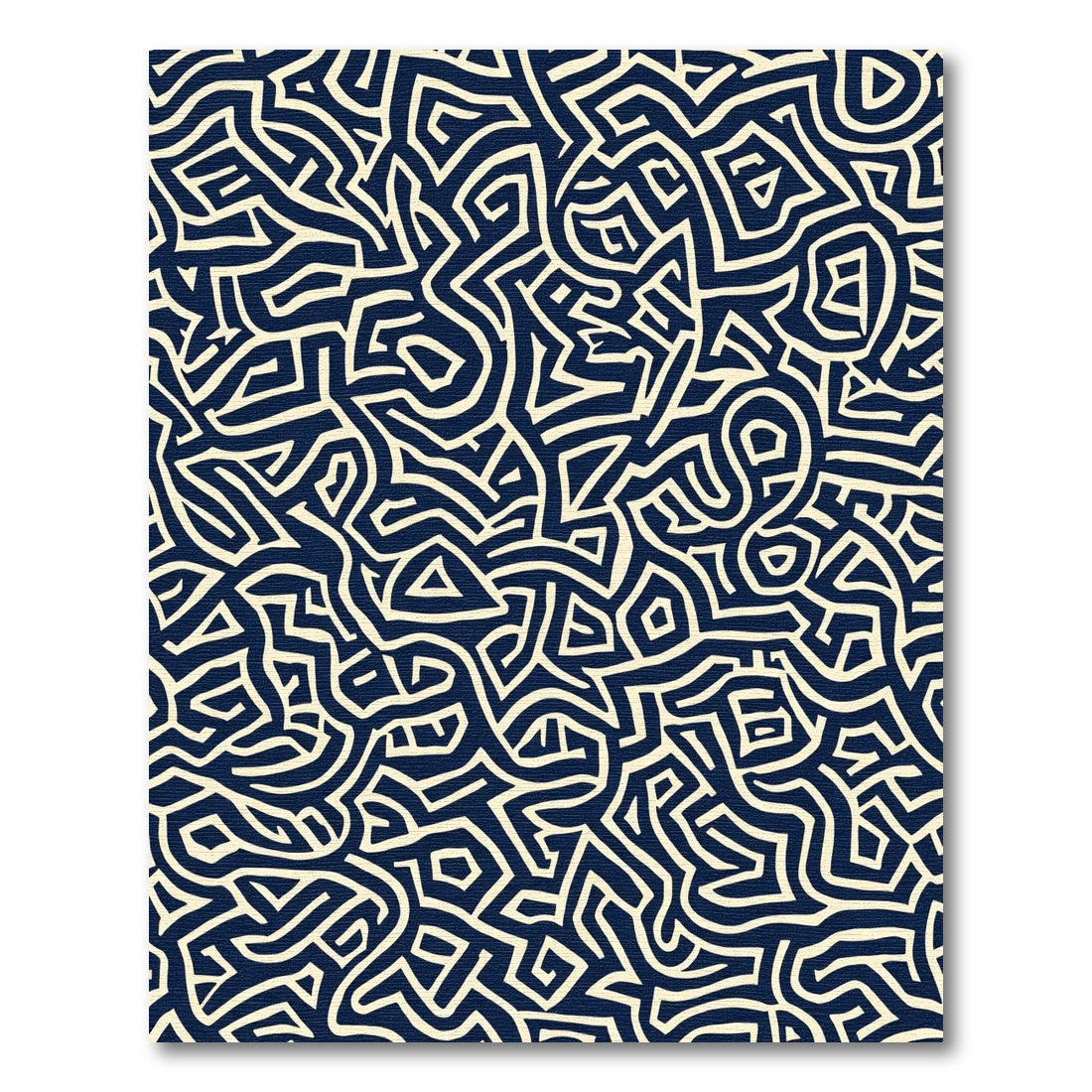 Dark Blue White Abstract Maze Pattern Rug