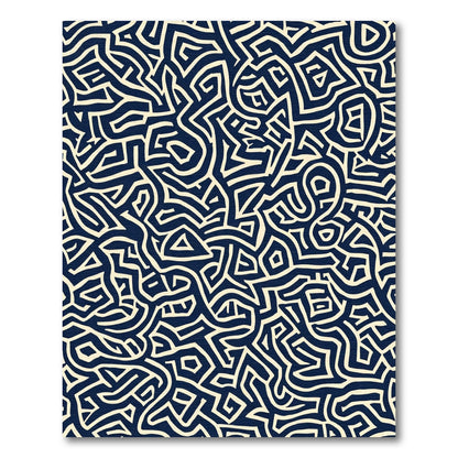 Dark Blue White Abstract Maze Pattern Rug