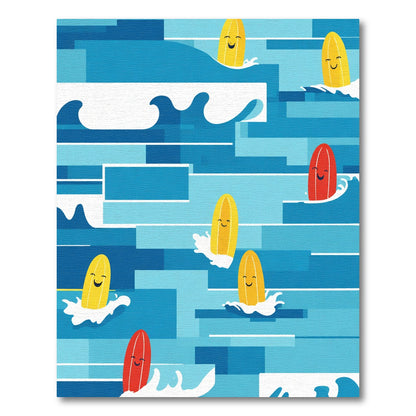 Happy Surfing Buddies Blue Waves Rug