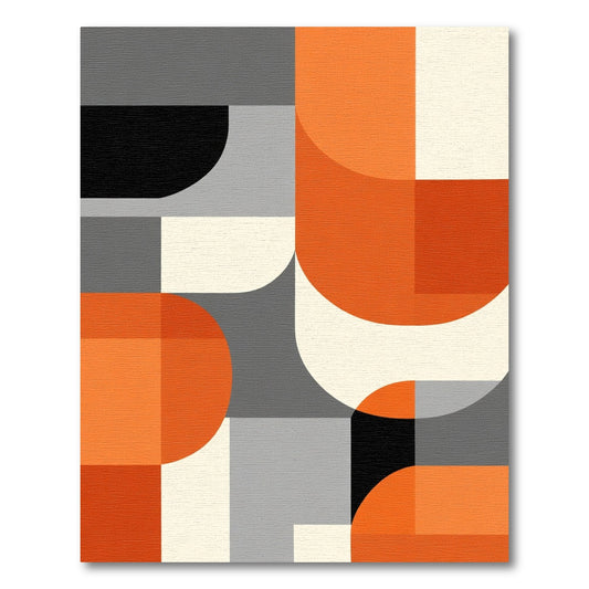 Modern Orange Gray Geometric Curves Rug